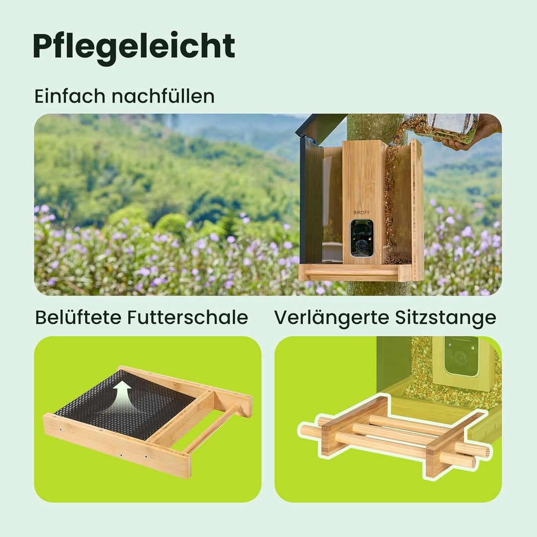 NETVUE by Birdfy Vogelfutterhaus mit Kamera zur Live-Beobachtung Nachtsicht, Solarbetrieb Bambus WLA