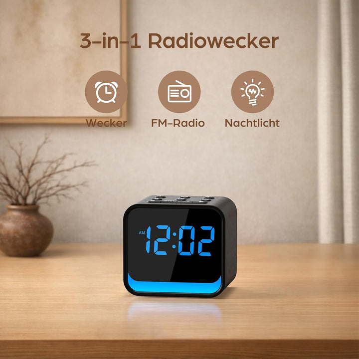 Radiowecker mit Naturklängen & dimmbarer LED-Anzeige – digitaler Wecker mit Nachtlicht, sanftes Aufw