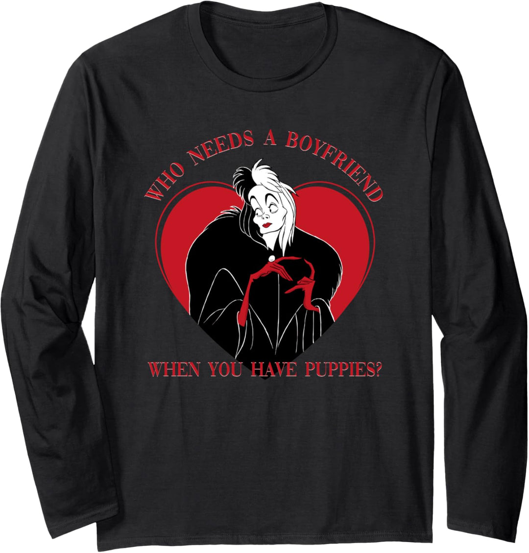 Disney Villains Valentines Cruella Who Needs A Boyfriend Langarmshirt