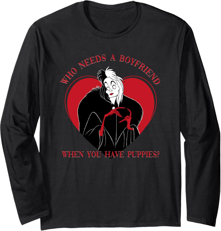 Disney Villains Valentines Cruella Who Needs A Boyfriend Langarmshirt