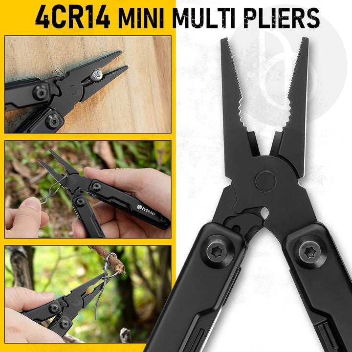 BIBURY Mini Multitool Zange Mit Unsichtbare Pinzette, 10 in 1 EDC Multi Tool Mit Glasbrecher Rückenc