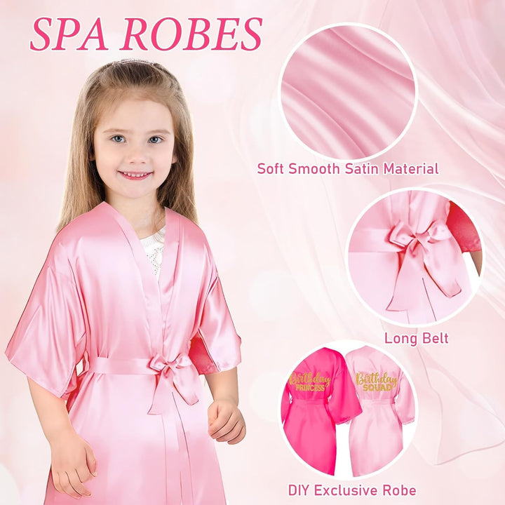 7 Stück Mädchen Geburtstags-Roben, Spa Partys Prinzessinnen-Robe, Satin-Kimono-Robe für Mädchen und