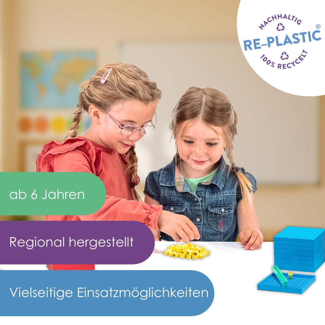 WISSNER® Dienes Dezimal-Rechenmaterial mit 121 Teilen aus nachhaltigem RE-Plastic – Aktives Lernen m