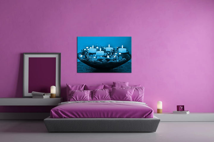 deyoli Advents Dekoration Format 60x40 Effekt: Monocrome Blau als Leinwandbild, Motiv fertig gerahmt