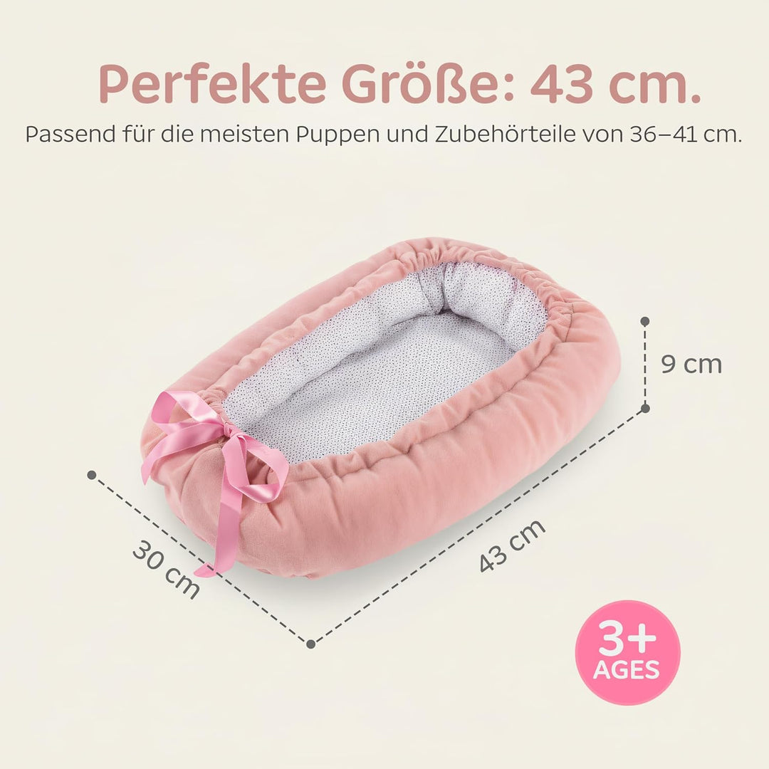Kinderplay Puppentragetasche 43 cm – weiche Tragetasche für Puppe, wendbar rosa/weiss, Kuschelnest/R