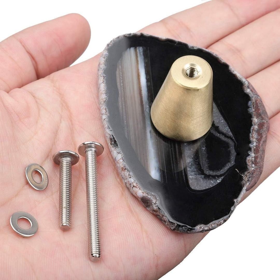 mookaitedecor Satz von 6 Schubladenknopf Schwarz Achat Messing Dekoration Möbel Schublade Schrank Kn
