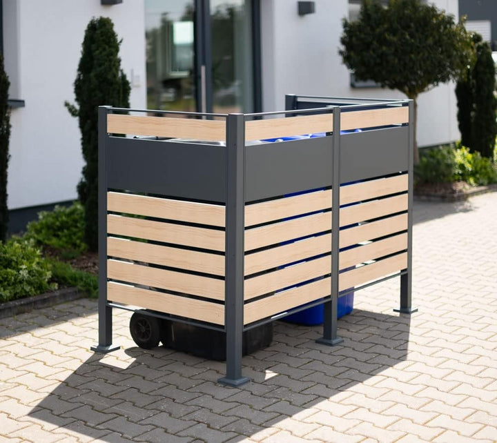 WESTMANN 2er Mülltonnenverkleidung Planum | Metall 160x80x120 cm Grau/Braun | Mülltonnen Sichtschutz