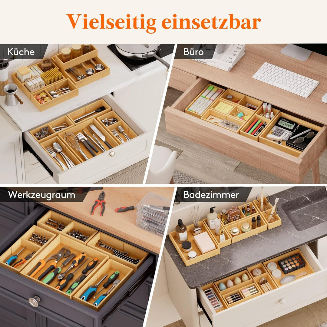 Lifewit 10er-Set Schubladen Organizer mit 6 Einsätzen, Verstellbare Aufbewahrungsbox mit 11 Fächern,