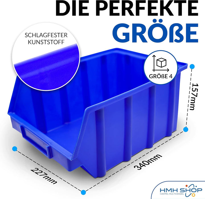 HSM 15 Stapelboxen Gr. 4 Stapelkästen Stapelkisten Sichtlagerkästen 340x222x157 mm (Blau, Polypropyl