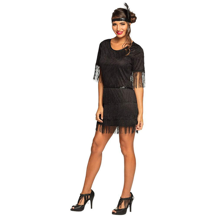 Boland - Kostüm Flapper Darcy, schwarzes Fransenkleid mit Stirnband, Set für Damen, Minikleid, Charl