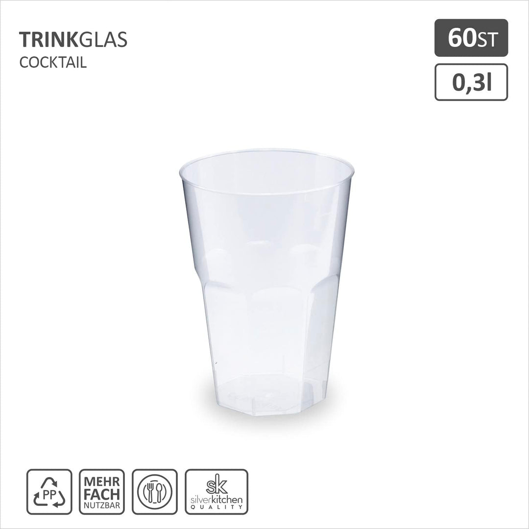 silverkitchen 60x Cocktailbecher 300ml - wiederverwendbare Partybecher Cocktail Becher Hartplastik M