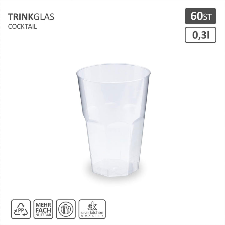 silverkitchen 60x Cocktailbecher 300ml - wiederverwendbare Partybecher Cocktail Becher Hartplastik M