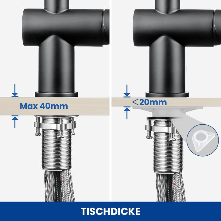 CECIPA Küchenarmatur Schwarz Ausziehbar, Wasserhahn Küche 2 Strahlarten, Spültischarmatur Hochdruck