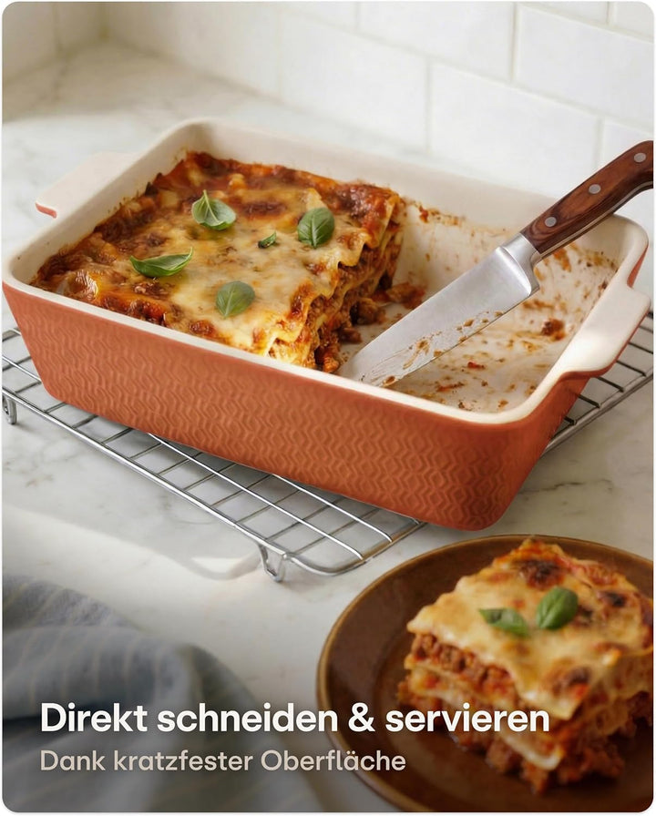 Auflaufform Gross aus Keramik - Extra Hoher Rand - Für Lasagne, Tiramisu & Auflauf - Eckig - Rot, Ro
