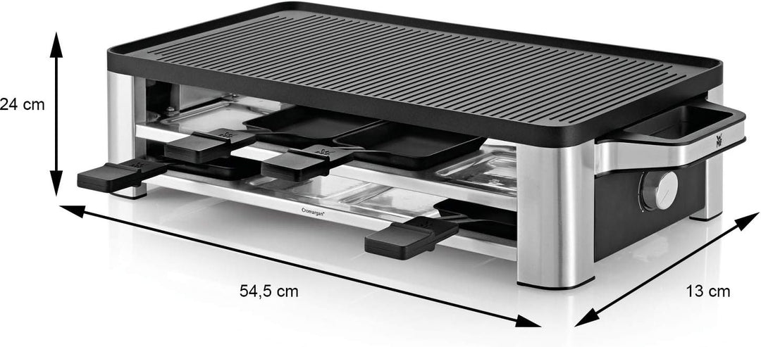 WMF Lono Raclette Grill mit Pfännchen und Schiebern, Raclette 8 Personen, 15 W, edelstahl