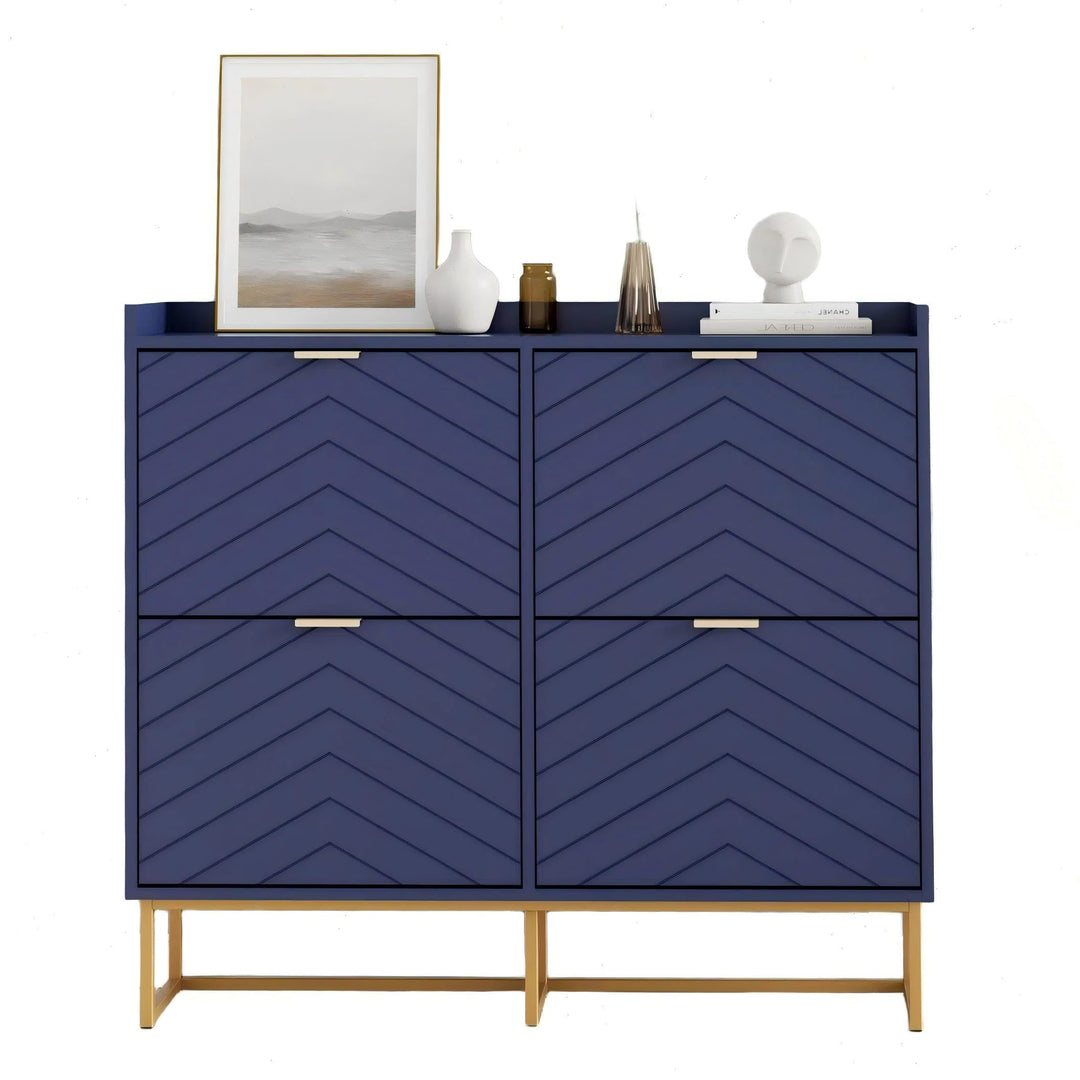 UEV Schuhschrank schmal mit 4 Klappen, 100x24x103,5cm Schuhregal (Blau) | Schuhkommode Geschlossen m
