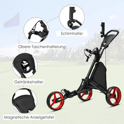 GOPLUS Faltbarer Golftrolley mit 3 Rädern, 4 höhenverstellbare Positionen, Leichter Golfwagen, aus A