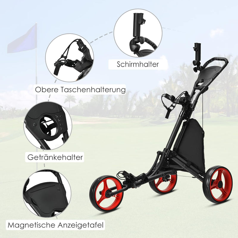 GOPLUS Faltbarer Golftrolley mit 3 Rädern, 4 höhenverstellbare Positionen, Leichter Golfwagen, aus A