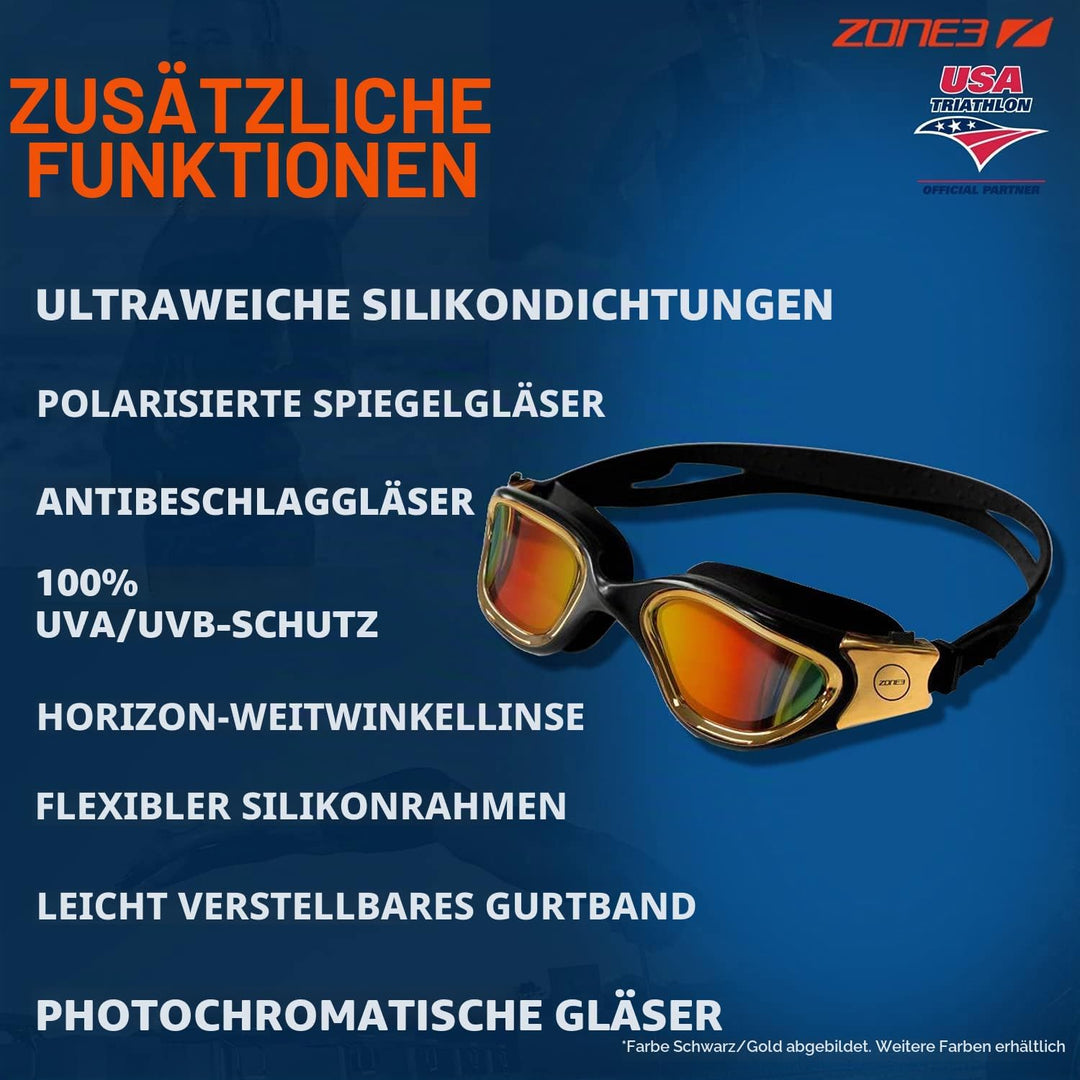 ZONE3 Unisex Dampf Schwimmbrille (1er Pack) Einheitsgrösse Photochromatisch, Schwarz/Neon-Orange, Ei