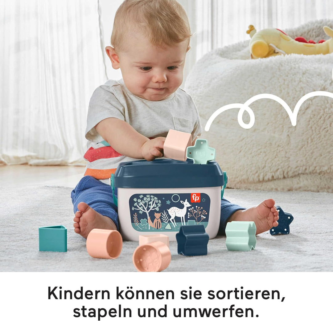 Fisher-Price - Babys erste Bausteine – Marineblaues Kitz, Set mit 10 Bausteinen zum Stapeln und Sort