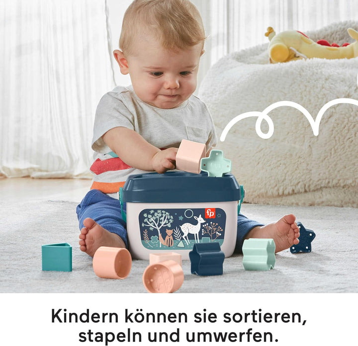 Fisher-Price - Babys erste Bausteine – Marineblaues Kitz, Set mit 10 Bausteinen zum Stapeln und Sort