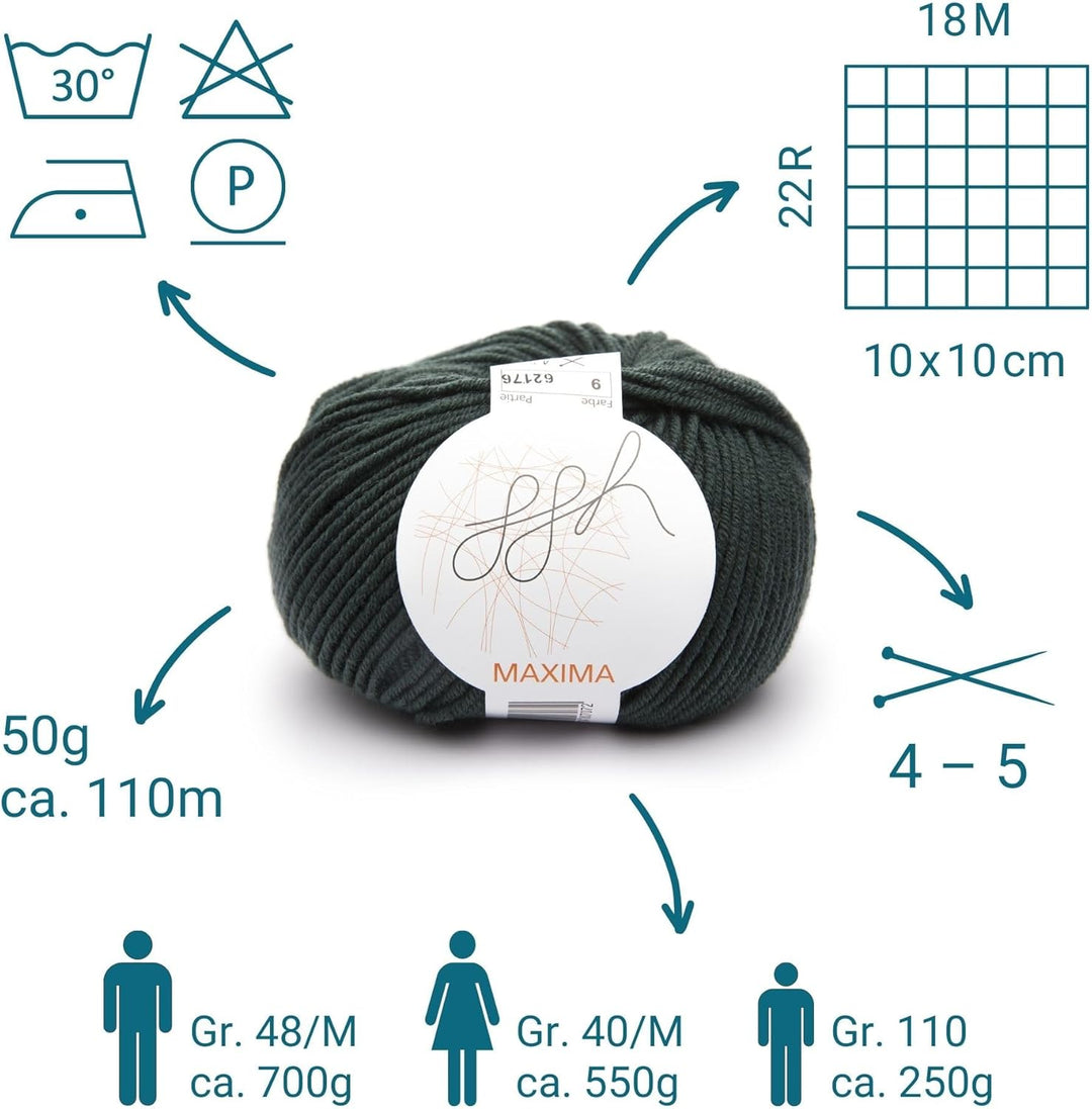 ggh Maxima Box - 6x50g (insgesamt 300g) Merinowolle extrafein und maschinenwaschbar - Nadelstärke 4-