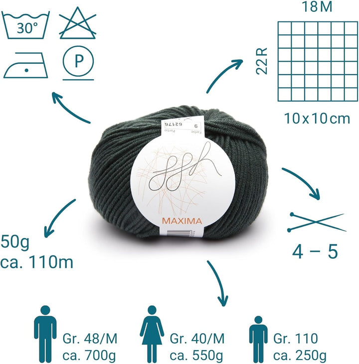ggh Maxima Box - 6x50g (insgesamt 300g) Merinowolle extrafein und maschinenwaschbar - Nadelstärke 4-