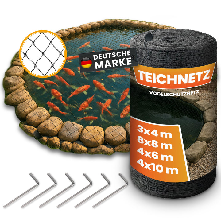 Teichnetz & Vogelschutznetz robust - 15x15mm feinmaschig - UV & witterungsbeständig - Netz gegen Vög