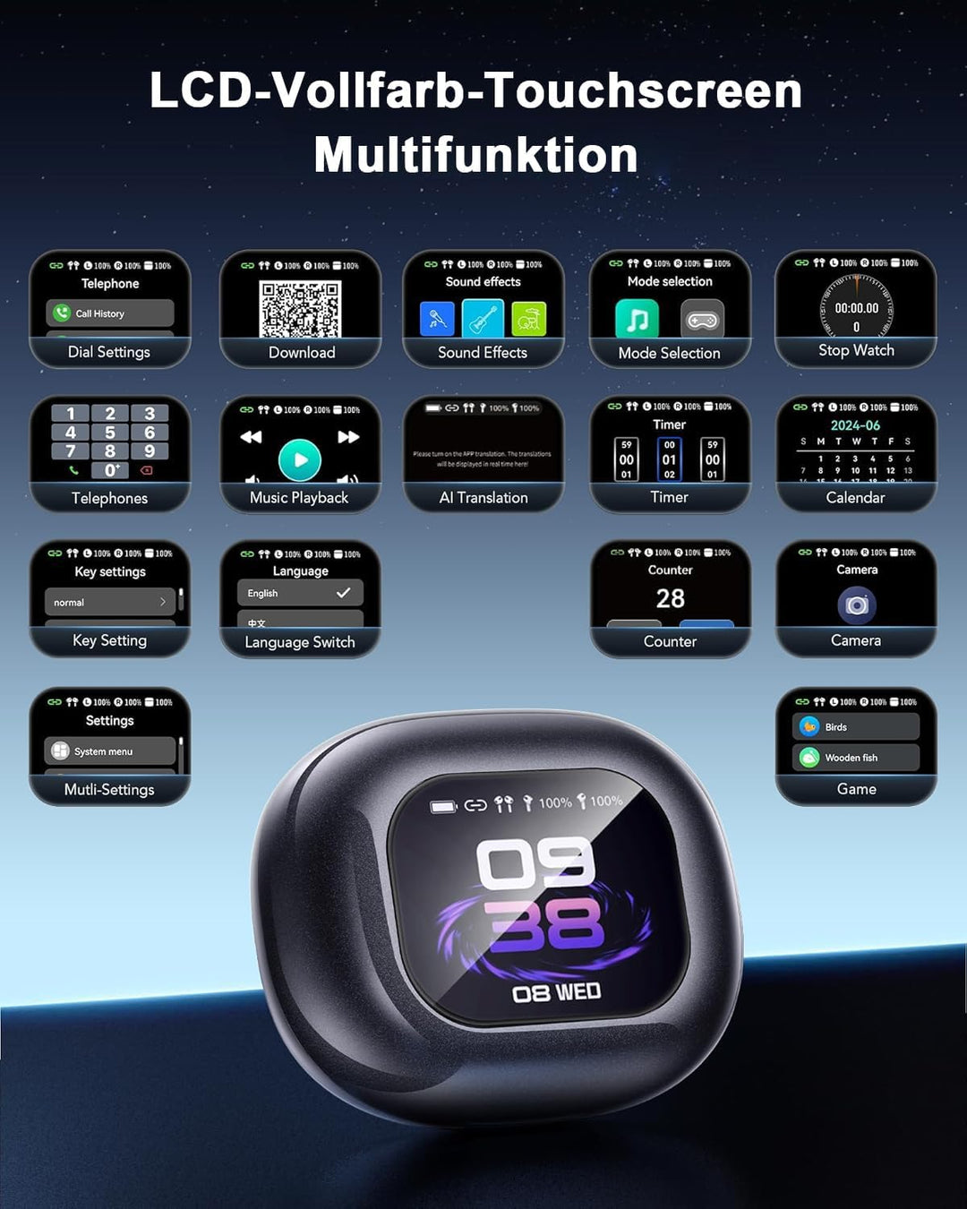 KI Übersetzer Kopfhörer 188 Sprachen, 4-in-1 Bluetooth 6.1 Übersetzungskopfhörer in Echtzeit, OWS Op