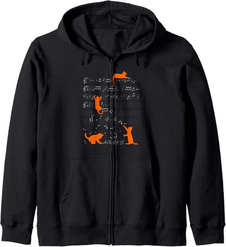 Niedliche Katze Musiknote Orange Noten Musiker Kapuzenjacke