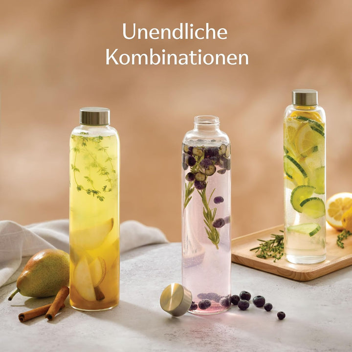 Cosumy Trinkflasche aus Glas mit Filzbeutel 750ml - Spülmaschinenfest - Auslaufsicher - BPA-Frei - f