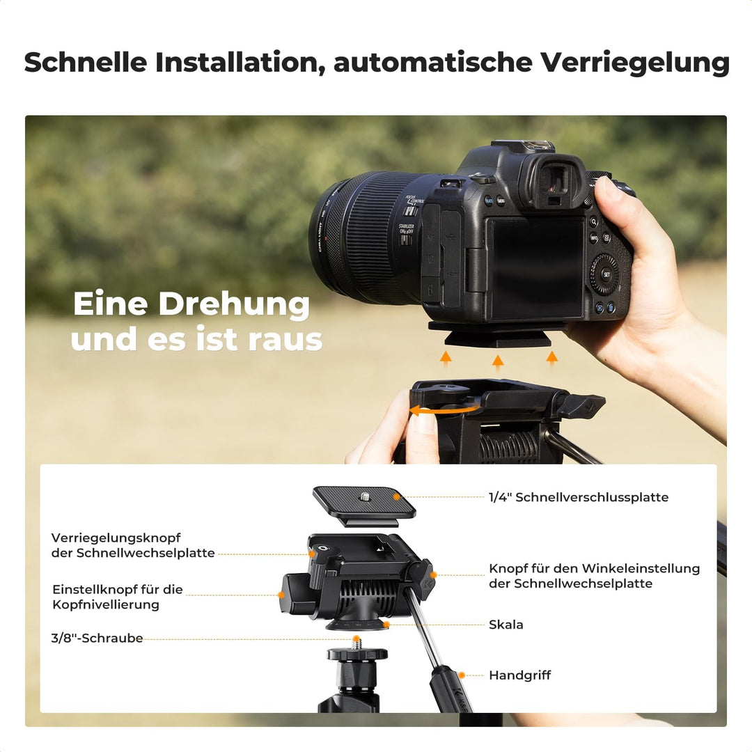 K&F CONCEPT 196cm Kamera Stativ,Videostativ, Neues Leichtes Reisestativ, Tripod mit 3-Wege-Kopf, Alu