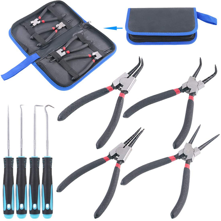 Glarks Sicherungsringzange, 17,8 cm, 17,8 cm, mit 4 Präzisionshaken, Set für Ringentferner, zum Halt