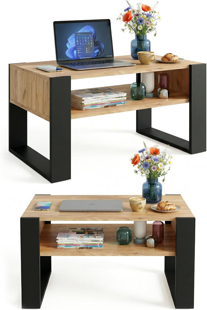 Couchtisch 92×53.6 cm – Wohnzimmertisch aus Holzwerkstoff, Stabiler & moderner Kaffeetisch mit zusät