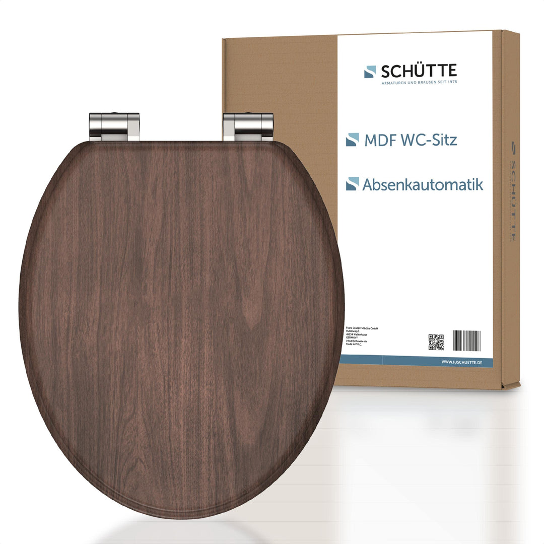 SCHÜTTE WC-Sitz DARKWOOD mit Absenkautomatik aus Holz, hochwertiger Toilettendeckel mit 175kg Belast