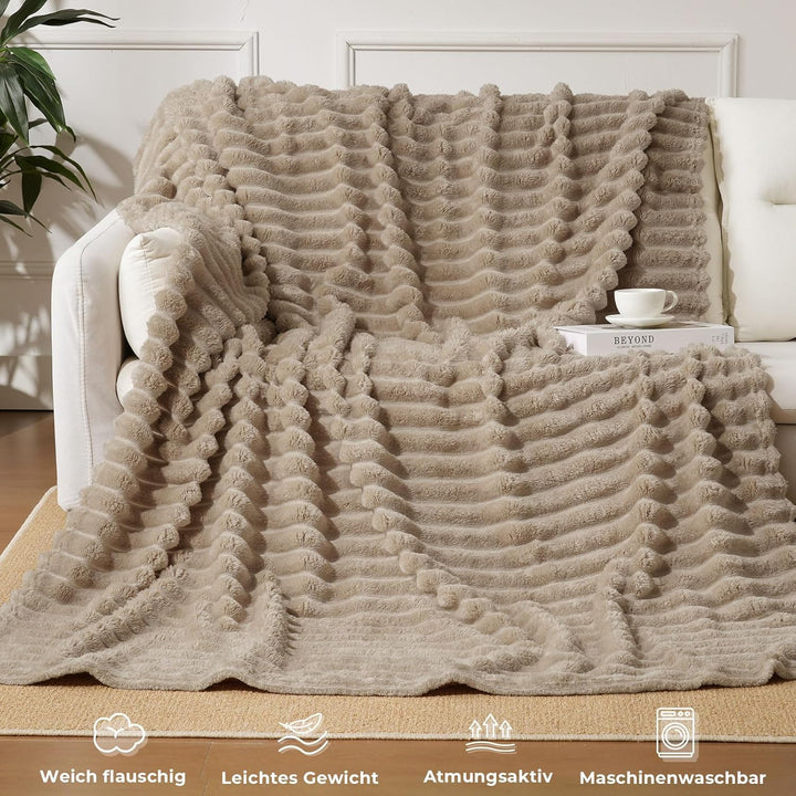 Kuscheldecke Flauschig, 200x230cm weiche und warme Fleecedecke, Sofadecke Couchdecke für Wohnzimmer