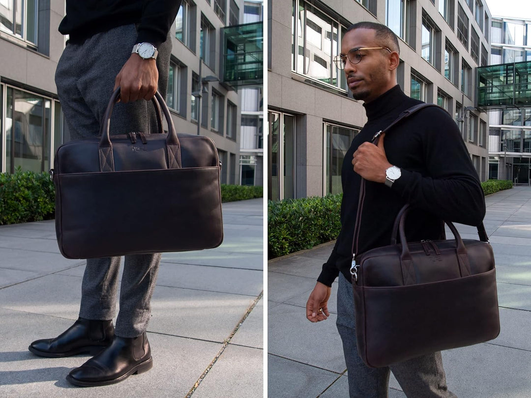 PURE Leather Studio Laptoptasche NAOS - Herren Aktentasche Leder für Notebooks bis 15,6 Zoll I Gross