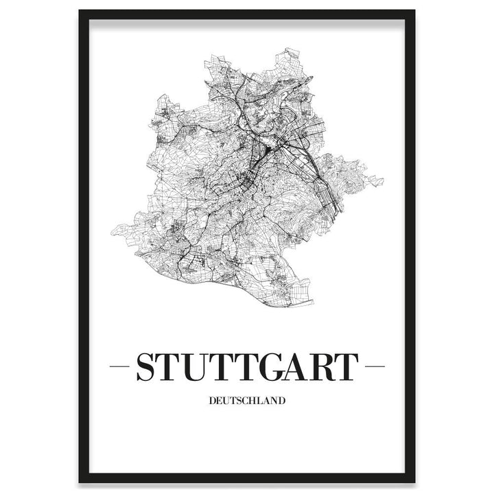 JUNIWORDS Stadtposter, Stuttgart, Wähle eine Grösse, 30 x 40 cm, Poster mit Rahmen, Schrift A, Weiss