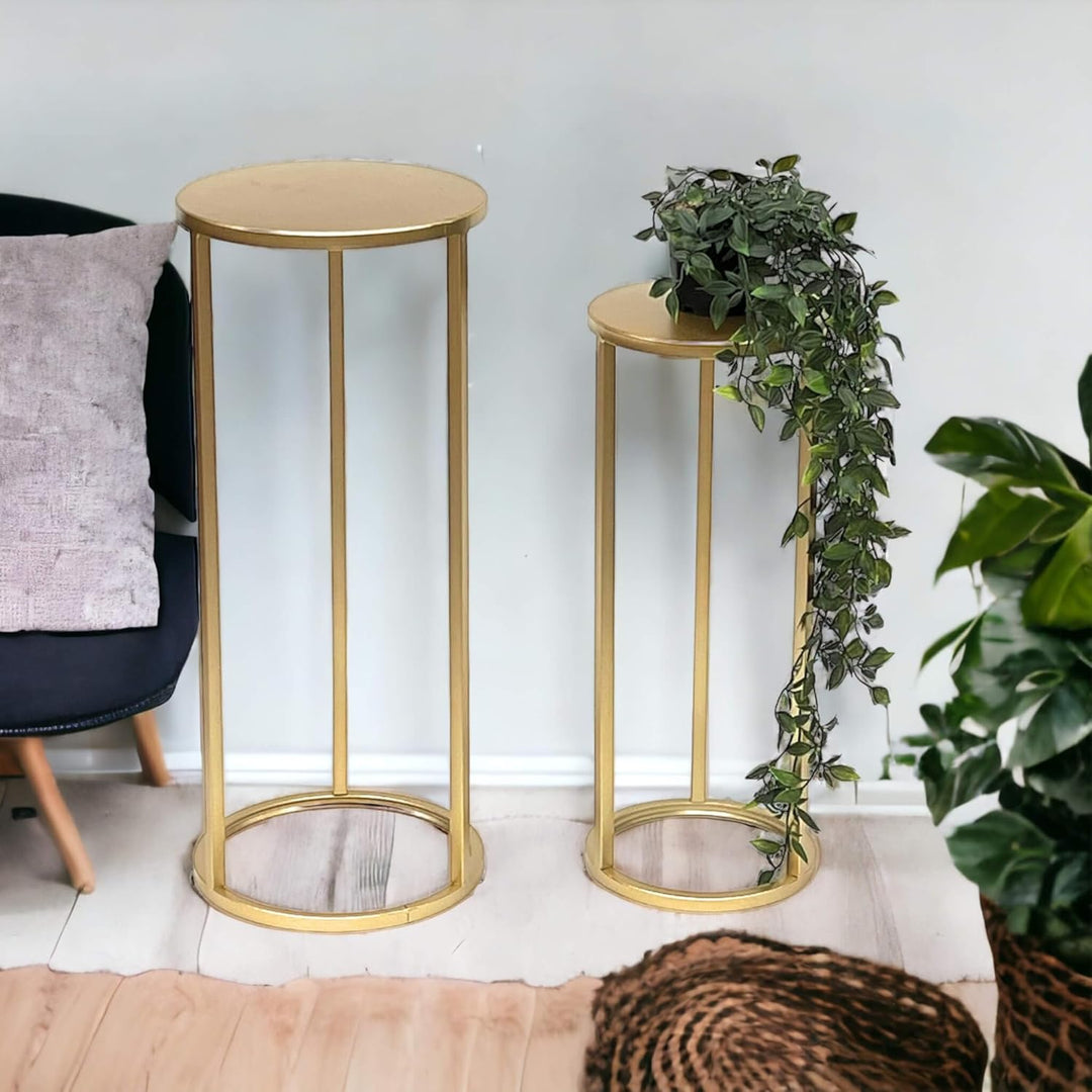 DanDiBo Blumenhocker Metall Gold Rund Blumenständer Beistelltisch 96510 2er Set Blumensäule Modern P