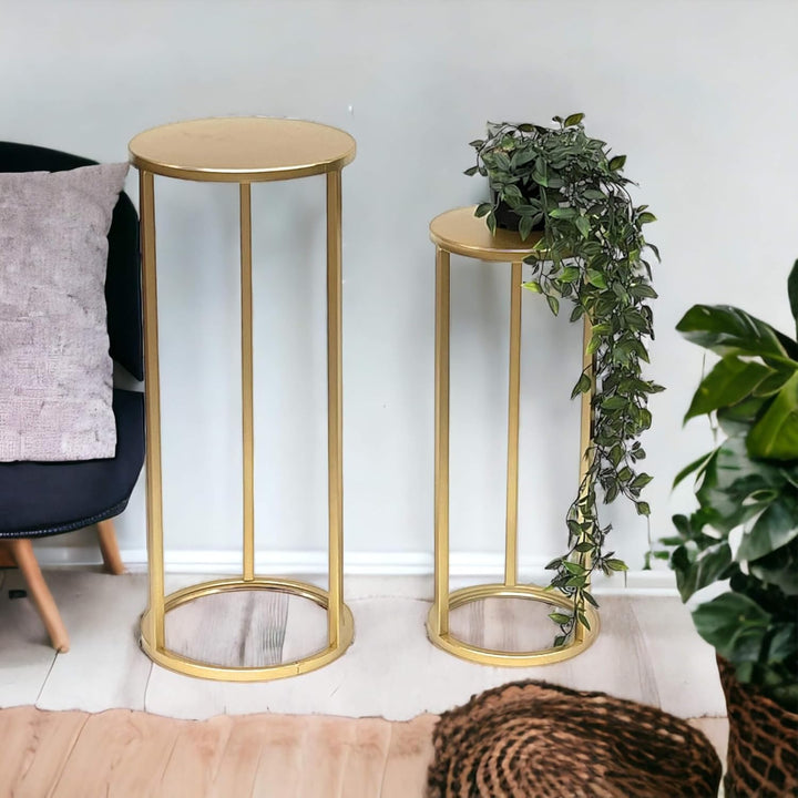 DanDiBo Blumenhocker Metall Gold Rund Blumenständer Beistelltisch 96510 2er Set Blumensäule Modern P
