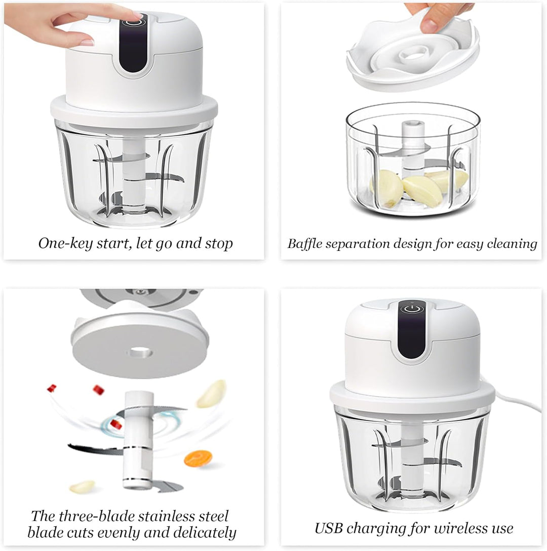 Zerkleinerer mit USB-Anschluss, Elektrischer Mini-Küchenzerkleinerer 350ml, Zwiebel Zerkleinerer Ele