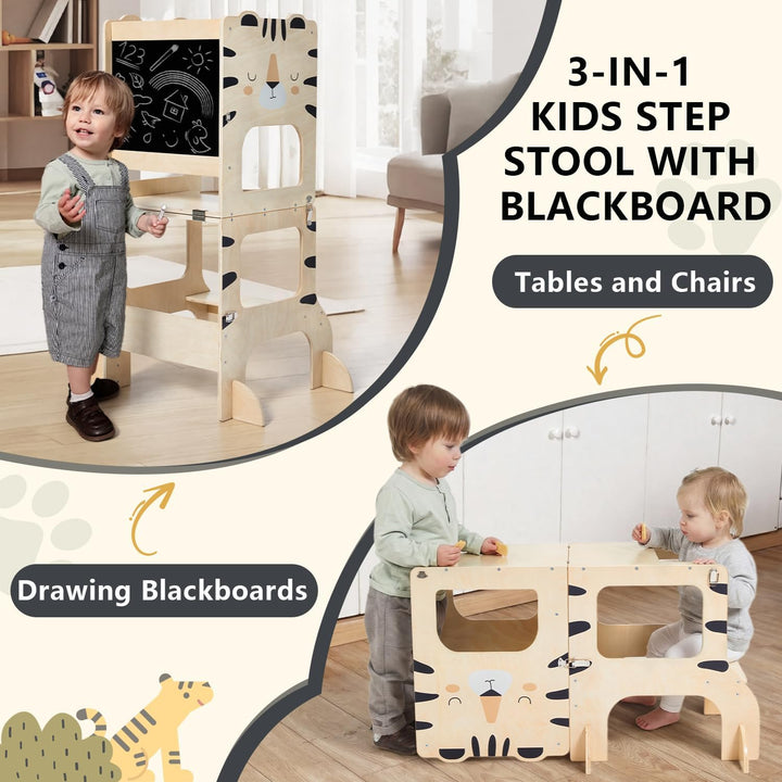labebe lernturm für Kinder, klappbar Montessori Learning Tower, 3 in 1 lernstuhl Kinder mit Message
