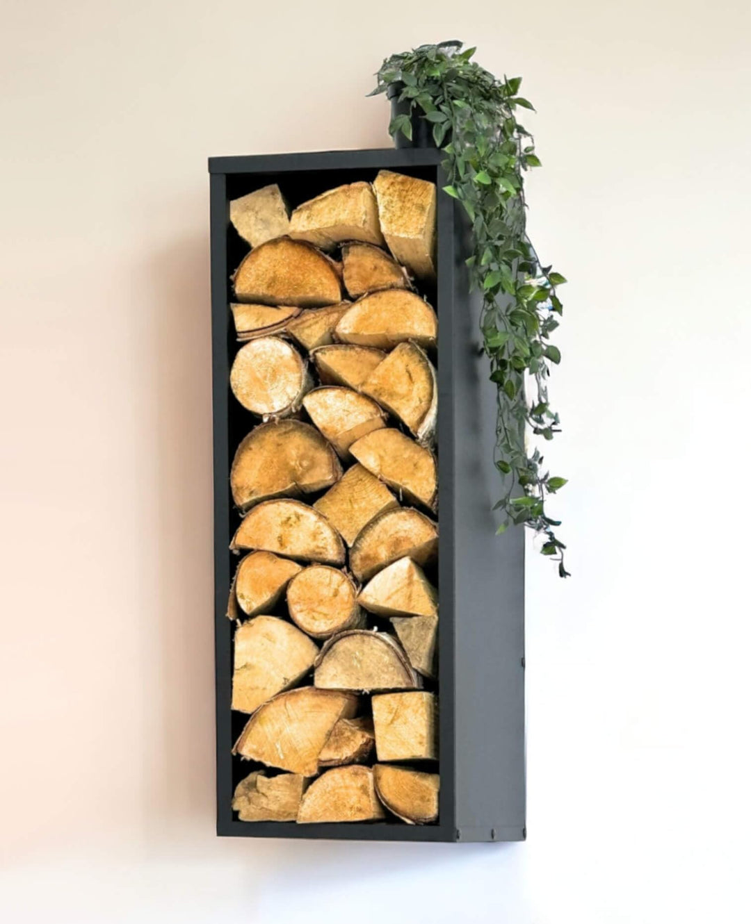 DanDiBo Kaminholzregal Wand Innen Metall Schwarz 80 cm mit Rückwand Wandmontage Hängend Kaminholzstä