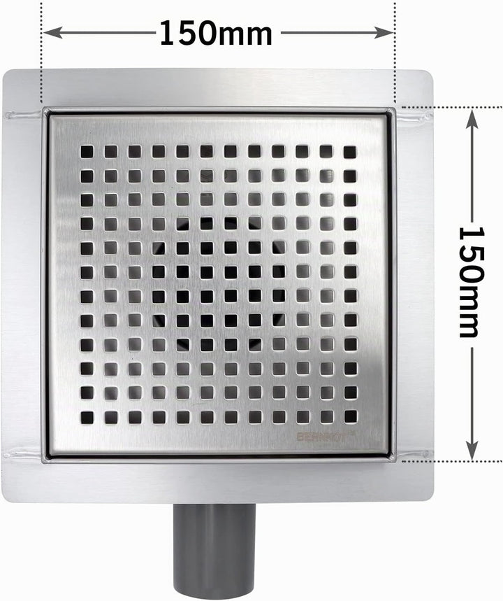 Duschrinne Quadrat 15 * 15cm, 360° Siphon mit Geruchsstop und Haarsieb Edelstahl Ablaufrinne Bodenab