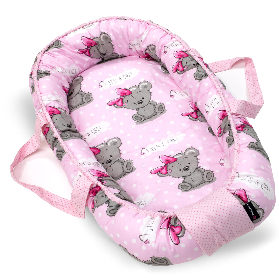 PinkZebra Tragetasche,2 in 1 Tragetasche, Tragenest Kokon aus Baumwolle, It's a Girl, It's A Girl