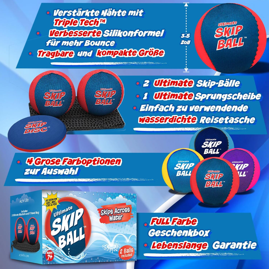 Activ Life Skip Wasser-Freizeitball – 5,1 cm grosser Kinderball mit Sprungscheibe, 2er-Pack, Rot/Bla