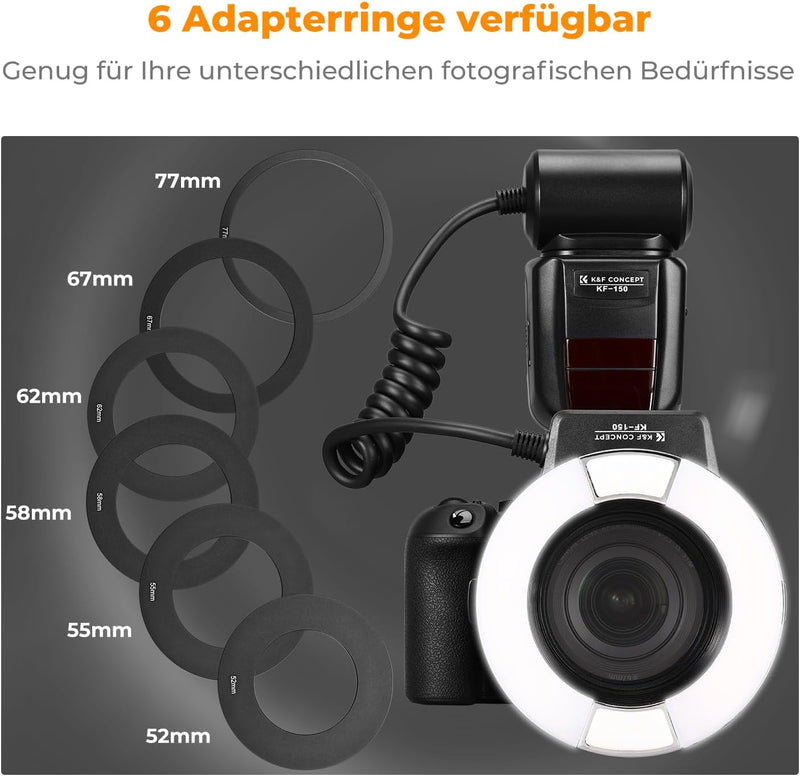 K&F Concept TTL Makroblitz Ringblitz Ringleuchte Blitzgerät für Nikon DSLR GN 14 mit AF-Hilfslicht A
