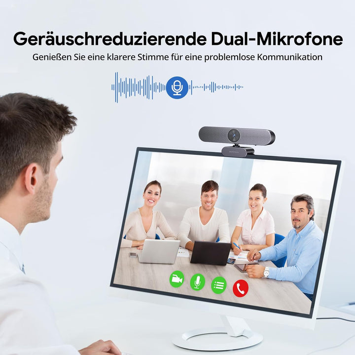 DEPSTECH DW50 Pro Webcam 4K, Ultra HD mit Mikrofon, 3-facher Zoom, 1/2.55 Sony Sensor, Duale Mics mi