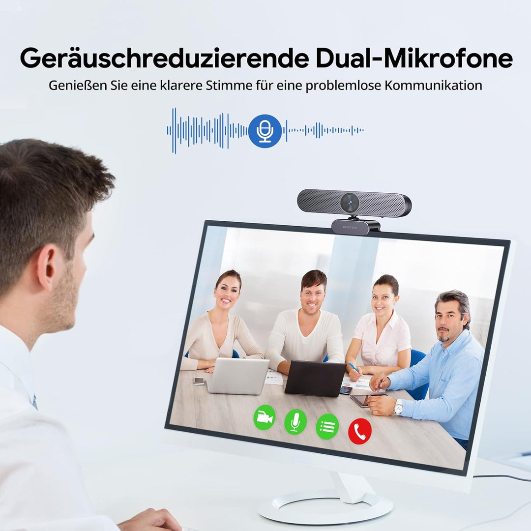 DEPSTECH DW50 Pro Webcam 4K, Ultra HD mit Mikrofon, 3-facher Zoom, 1/2.55 Sony Sensor, Duale Mics mi
