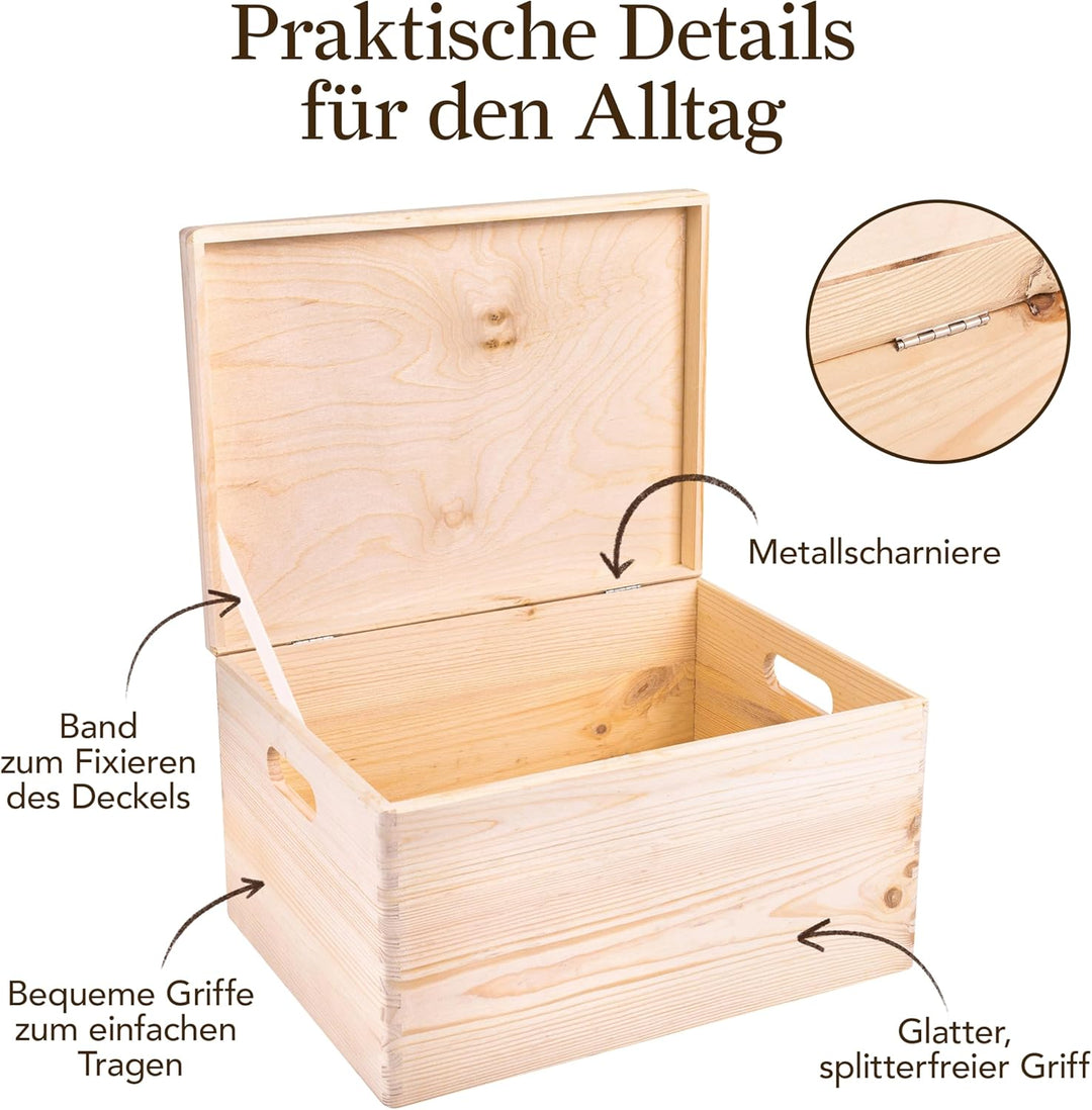 Creative Deco XXL Grosse Holzkiste mit Deckel | 40x30x24 cm (+/-1cm) | Ostern Holztruhe Erinnerungsb